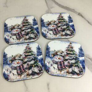 Country Snowman Wood Hardboard Coasters Set of 4